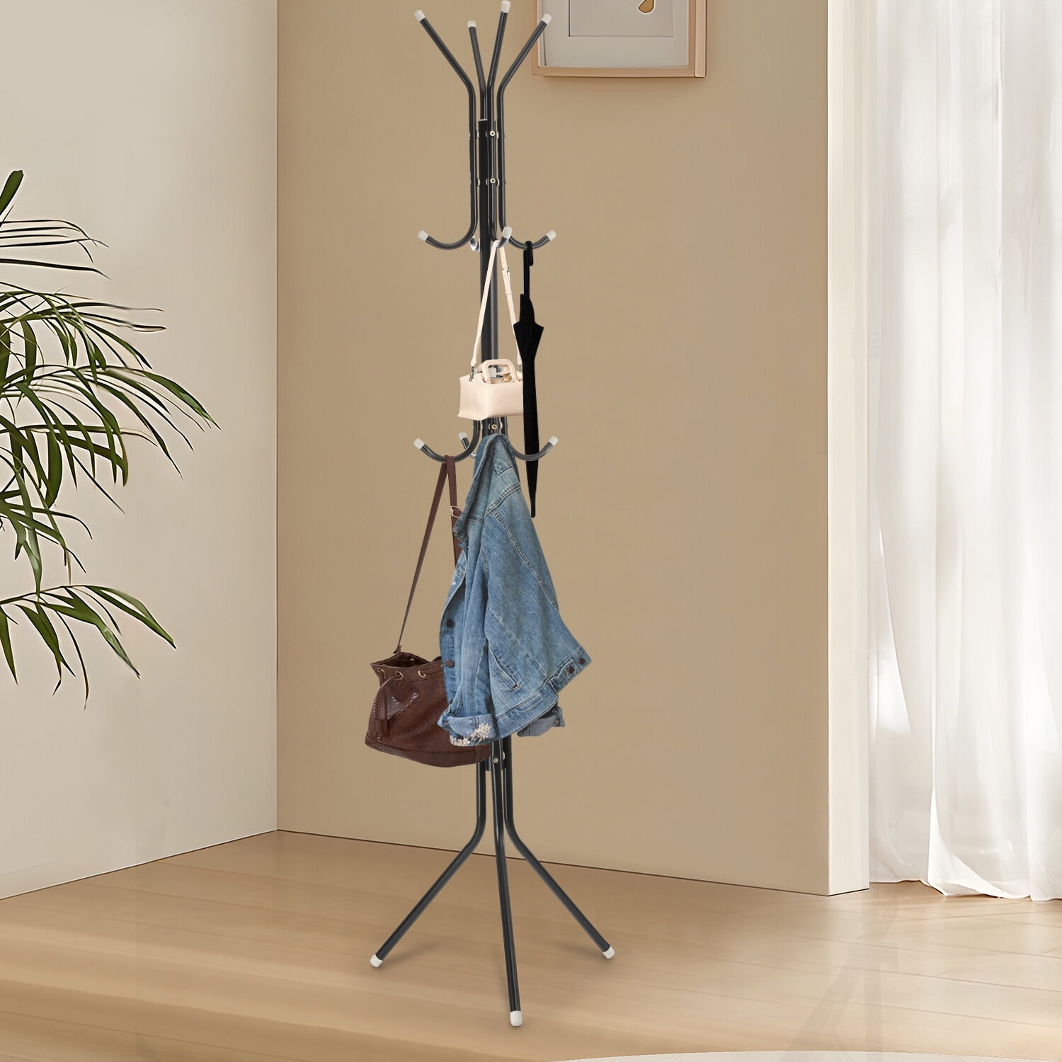 Oyajia Coat Rack Standing Metal Coat Rack Hat Hanger 12 Hook for Jacket