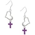 thumbnail image 1 of Delight Jewelry Silvertone Small Purple Crystal Cross Open Heart French Earrings, 1 of 4