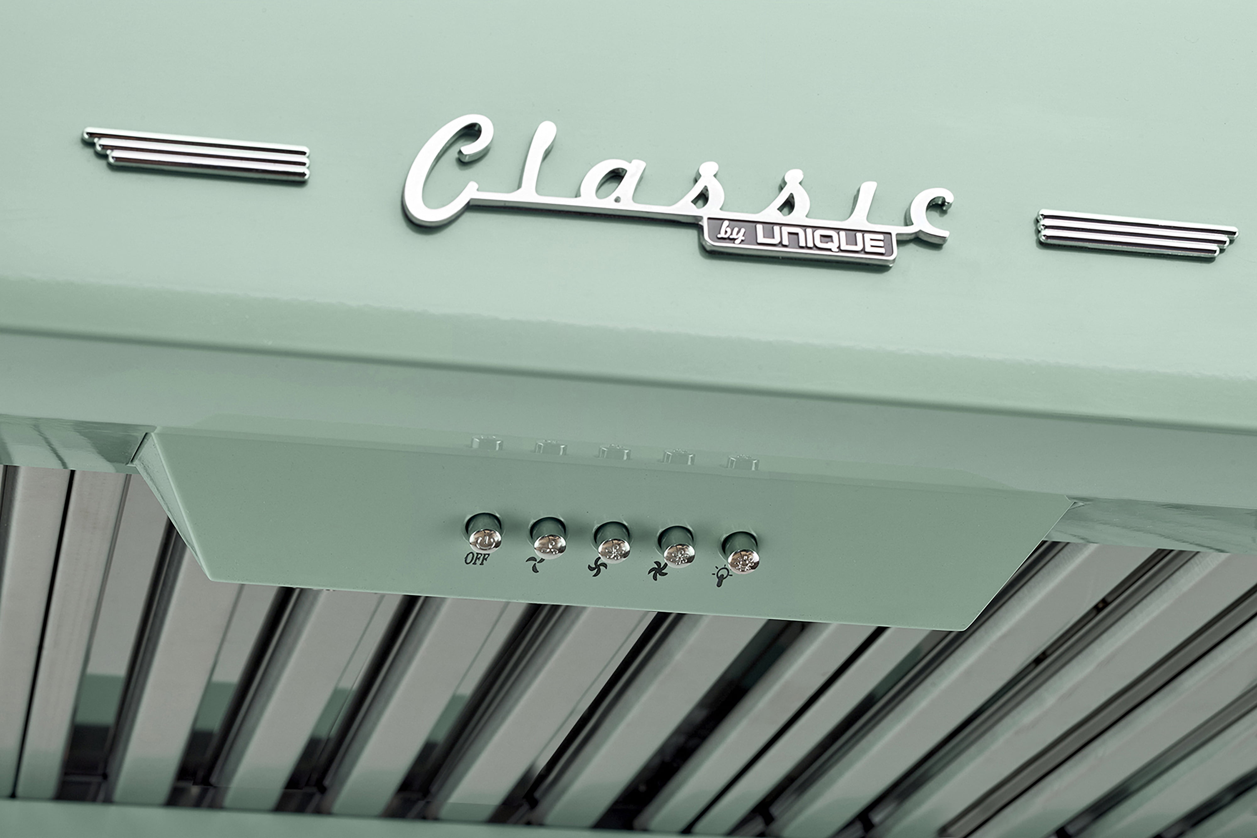 Unique Classic Retro 24" Under Cabinet Range Hood with 500 CFM and LED Lighting 110 volts in Summer Mint Green