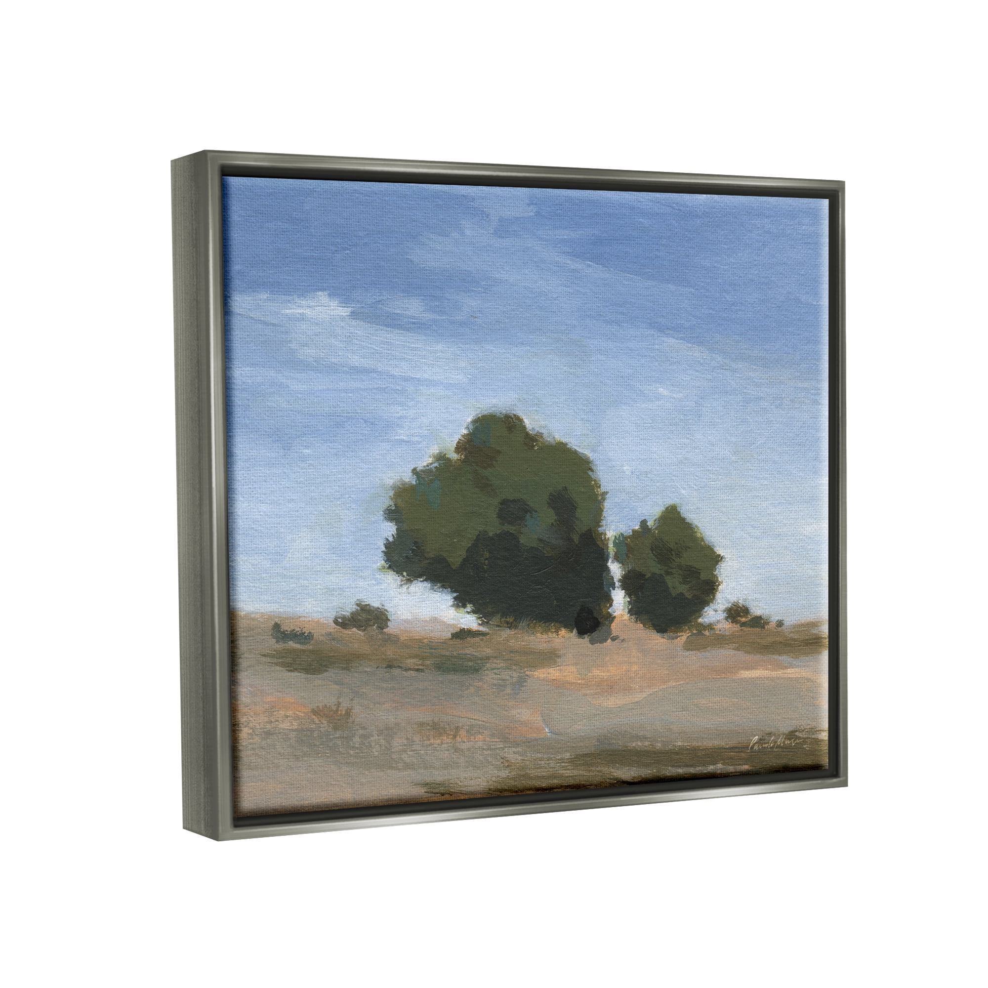 Stupell Industries Blue Sky Landscape Nature Painting Gray Floater Framed Art Print Wall Art, 21 x 17