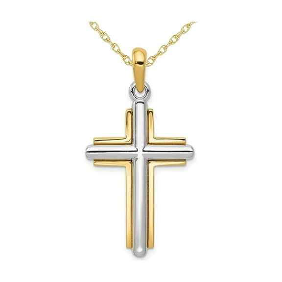 Gem & Harmony 14K Yellow and White Gold Cross Pendant Necklace with Chain for Men