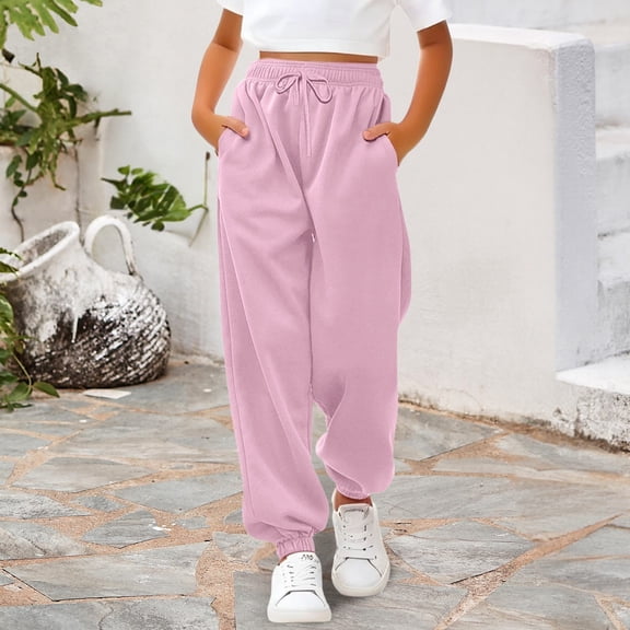 UACY Girl's Sweatpants Cotton Drawstring Joggers Elastic Waisted Athletic Pants with Zippered Pockets for Teen Girls 