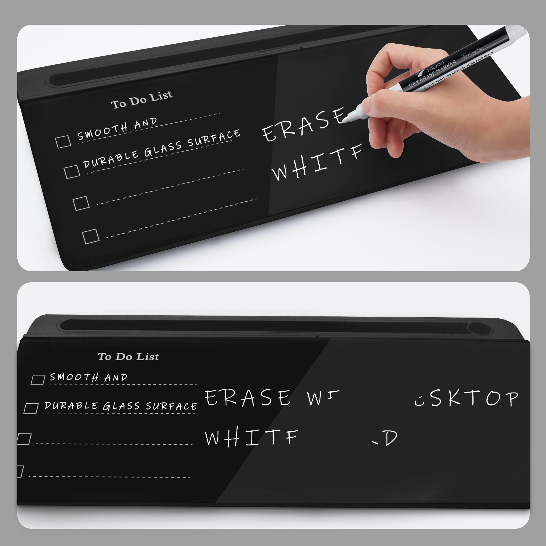 Black Desktop Whiteboard With Todo List Templates  White Board Dry Erase Small For Desk Glass Reminder Memo Notepad To-do Storage Lined & Free Section 16x7 Inches