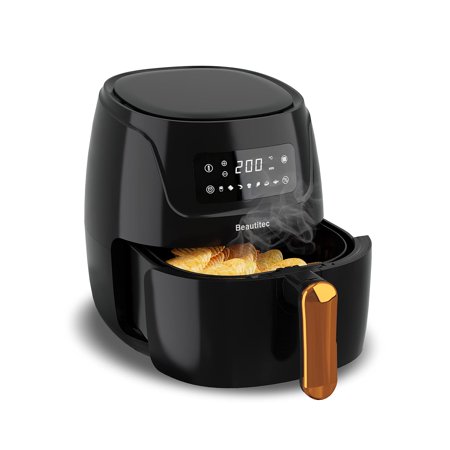 Beautitec Airfryer 5.3 Qt 5L Instant Pot Air Fryer XXL Cooker Max Oil Free LED Touchscreen 7 Programs 1650W Preheat & Thermal insulatio, Temperature Control Timer, Non-stick Basket BPA Free Recipe