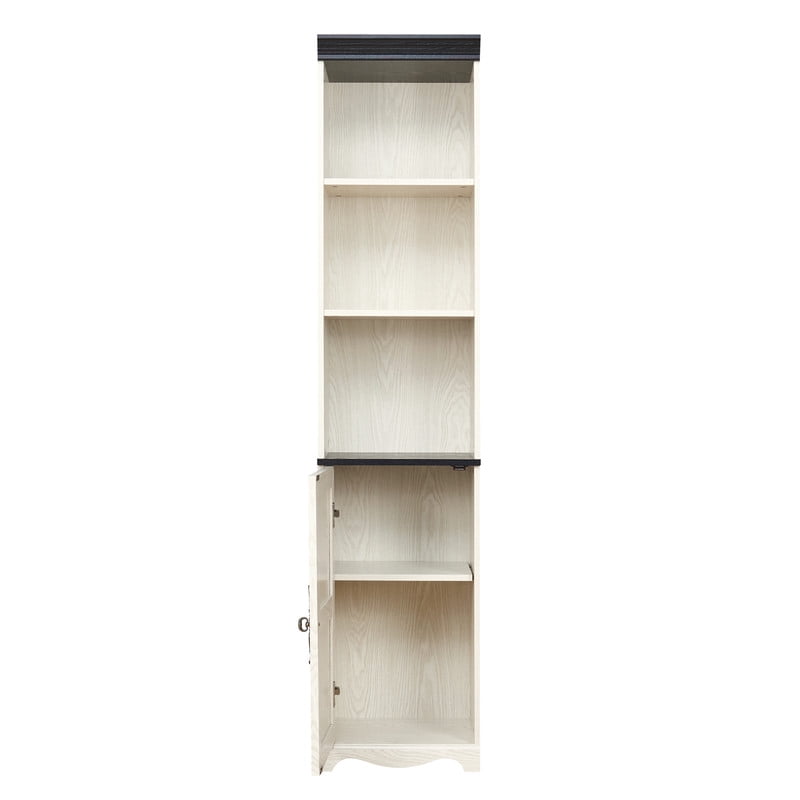 Farmhouse Storage Cabinet with Barn Door & Adjustable Shelf, Wood Bookcase for Home Office, Bookshelf with Open Display Cubbies