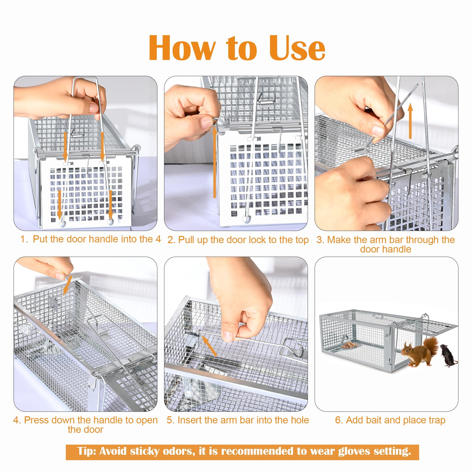 2-Pack Humane Live Catch Mouse Trap Cage, Galvanized Steel Reusable Rodent Trap with Auto Lock Door