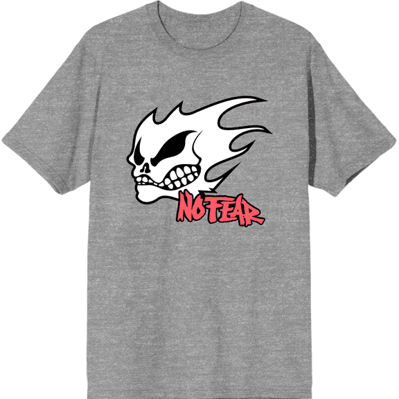 No Fear Fire Skull Logo Adult Heather Gray Crew Neck Short Sleeve Tee-Medium