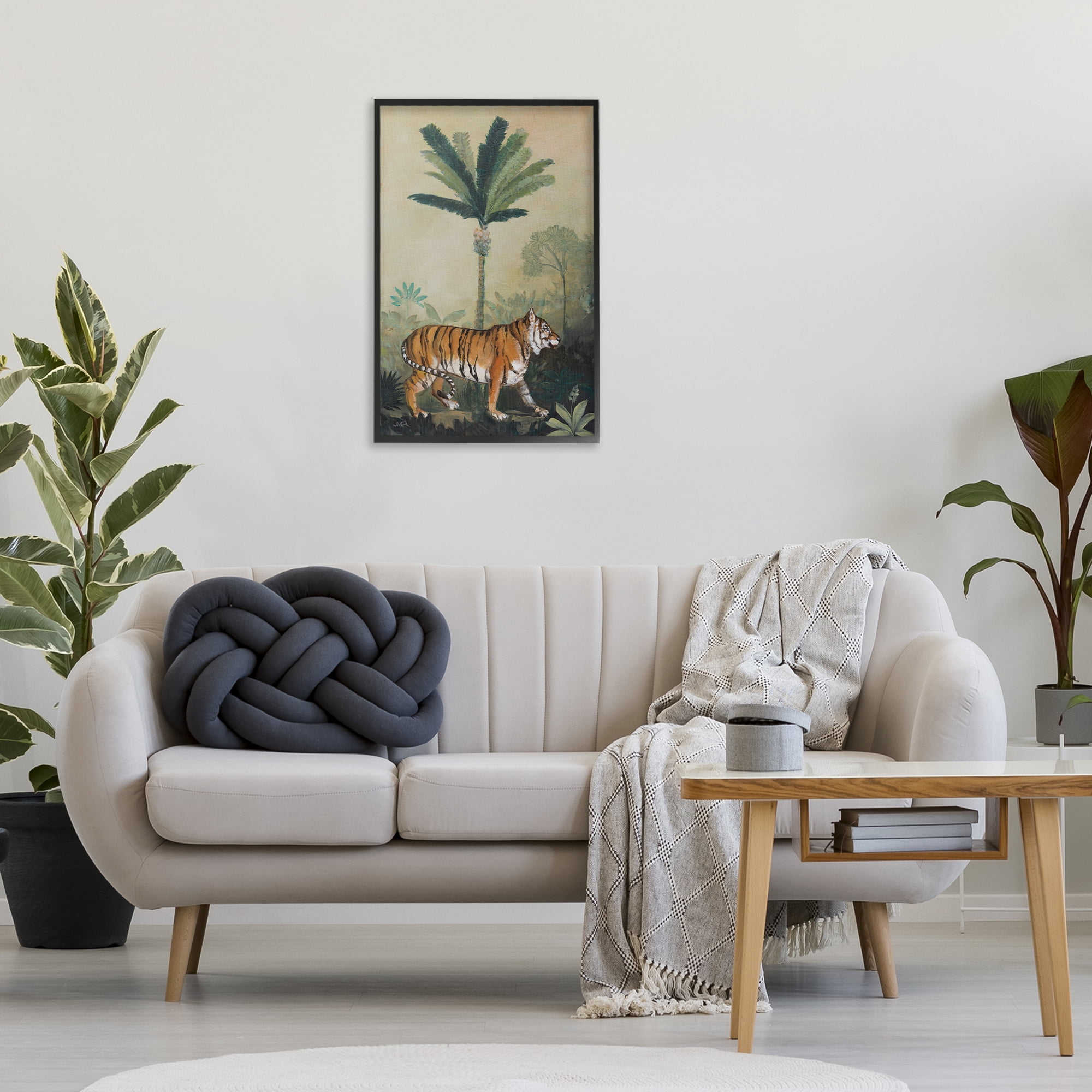 Stupell Industries King Of Jungle Tiger Landscape Painting Black Framed Art Print Wall Art, 20 x 30