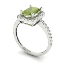 1.86ct emerald cut green natural peridot 14k white gold halo Bridal Wedding Engagement Promise Anniversary Ring for Women size 9.25