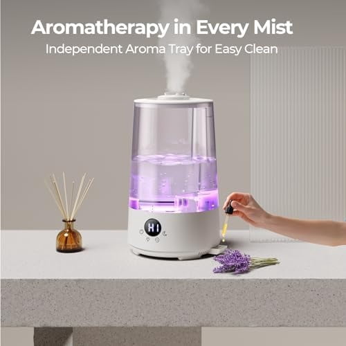 Humidifiers for Bedroom Home, 3.6 L Cool Mist Top-Fill 34H Super Long Time, Quiet 23dB, Baby Humidifier, Oil Diffuser for Large Room, House, Plant, Nursery, BPA FREE, Ultrasonic (Transparent)