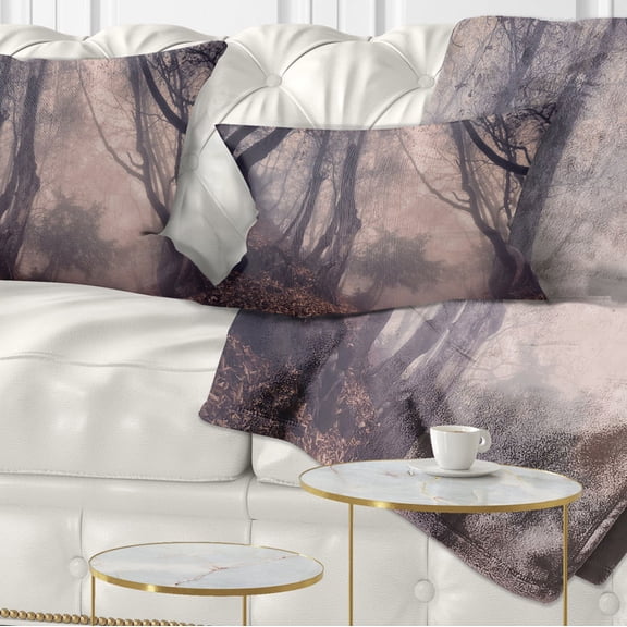 Designart Vintage Foggy Forest Trees - Landscape Photography Throw Pillow - 12x20