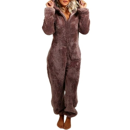 

BESTHUA Jumpsuit Pajamas Women Super Warm Thick Fleece Ladies Hooded Jumpsuit with Zipper One-Piece Pajamas for Sleepwear Loungewear Pajamas Party Cute Bear Ear Shape Hood 4 Solid Colors Available