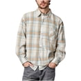 thumbnail image 2 of UVEASISHA Men's Big and Tall Button Up Plaid Shirt Lightweight Long Sleeve Collared Shirts Fall Fashion Flannel Shacket Khaki-1 XL, 2 of 6