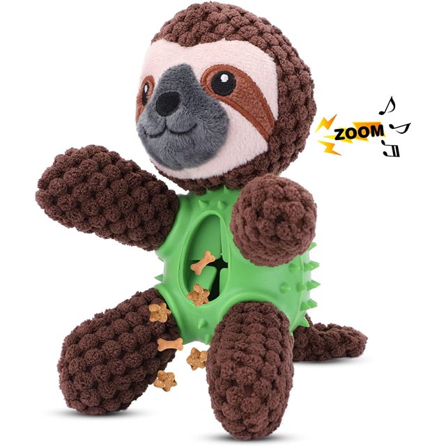 Juguete de peluche 4 en 1 para perros para el aburrimiento, juguete masticable suave para cachorros con dispensador de golosinas, juguete interactivo chirriante para perros durante 8 semanas de dentición para perros pequeños y medianos (perezoso marrón) Sincero Electrónica