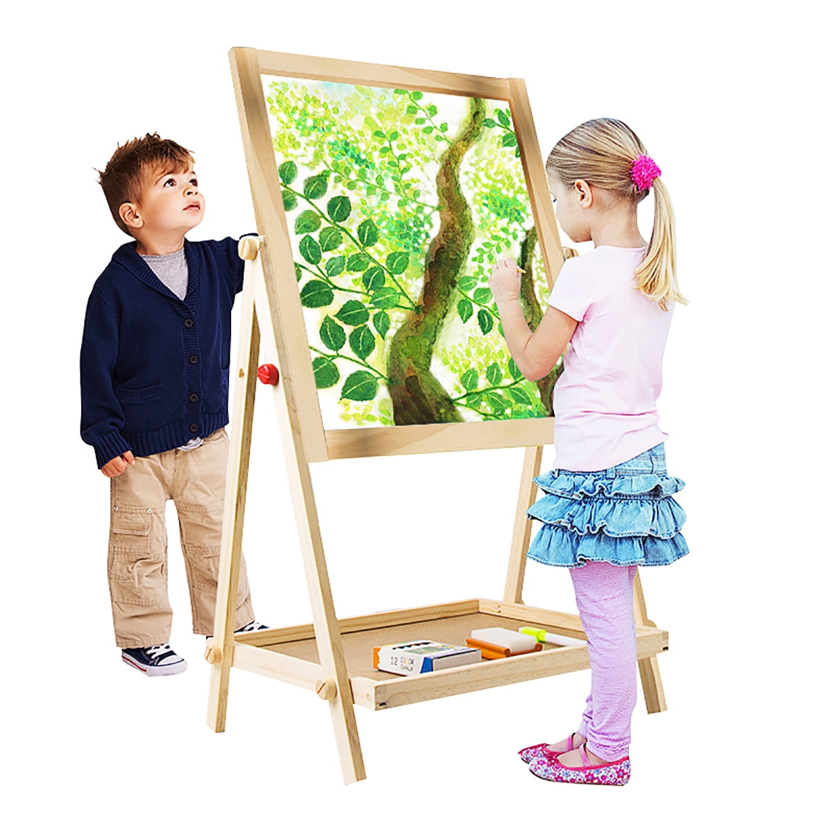 Kid 2-Sided Art Easel Green Whiteboard/Drawing Board Home Learning Toy 
