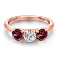 thumbnail image 3 of Gem Stone King 18K Rose Gold Plated Silver Lab Grown Diamond and Red Rhodolite Garnet Engagement Ring for Women | 1.70 Cttw | Round 5MM | Gemstone April Birthstone | Size 5, 3 of 6