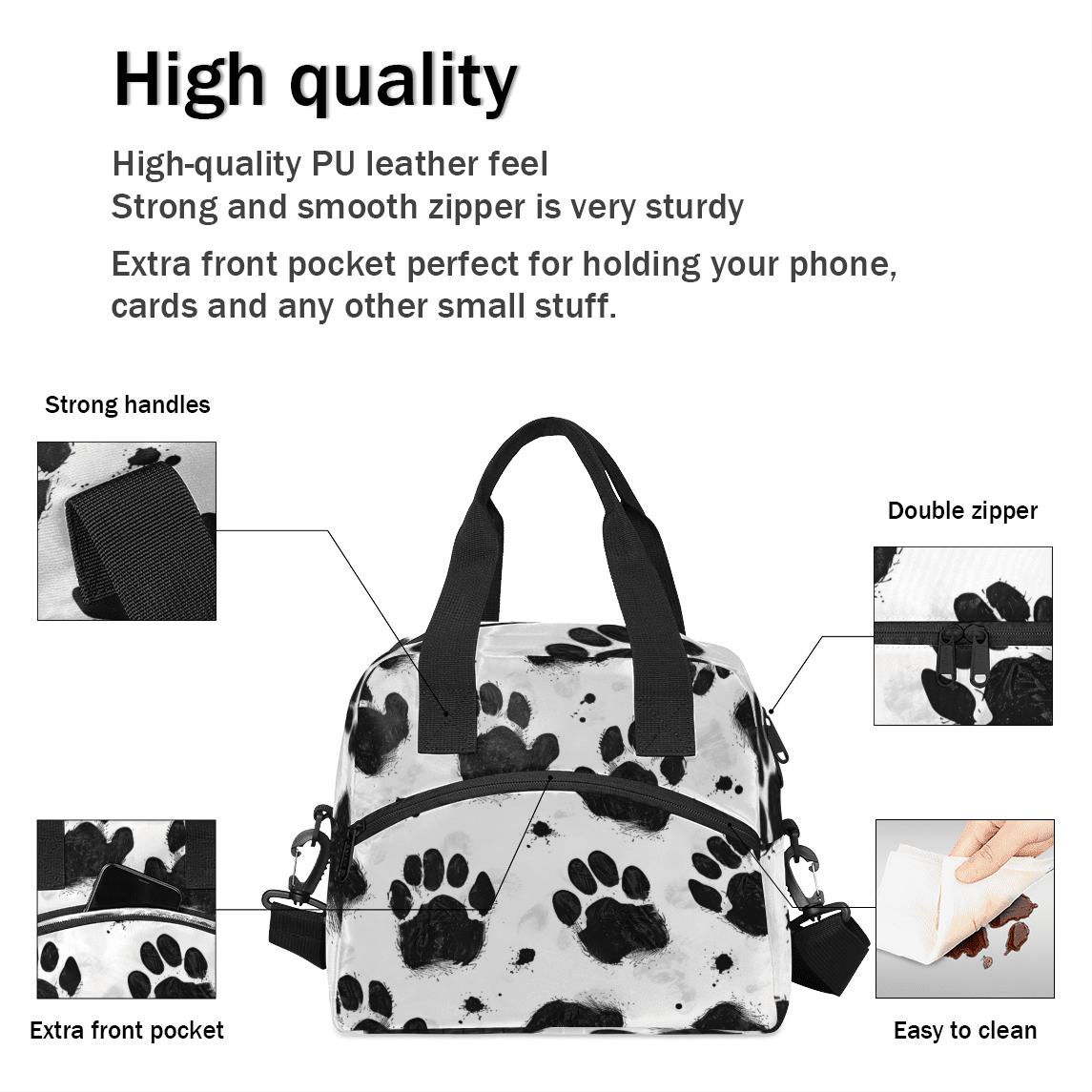 Herdesigns Animal Paw Prints Insulated Lunch Bag for Women Men Adults Large Reusable Lunch Box Dog Paw Leakproof Cooler Tote Bags with Adjustable Shoulder Strap