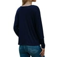 thumbnail image 4 of HUBERY Women V Neck Buttons Spliced Long Sleeve Solid Color Pullover Top, 4 of 7