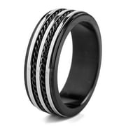 Men's Black IP Stainless Steel Double Twisted Rope Grooved Inlay Ring (7.5mm)