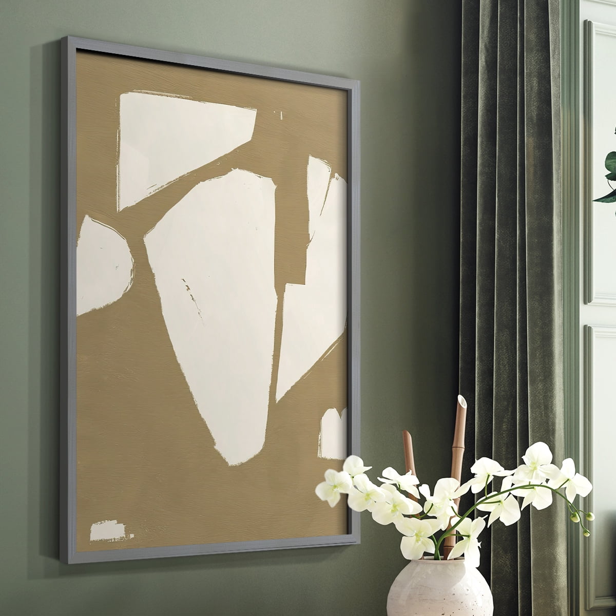 Chunky Abstract III Framed Print in Gray Solid Wood Framed Print No Nail Hanging