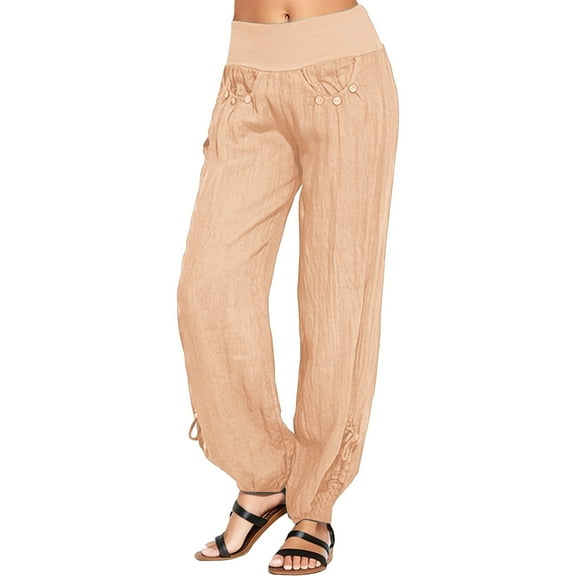 Summer Pants for Women Fashion Casual Buttons Solid Women Pants Leg And Trouser Wide Loose Dress Pant Tall Womens Sweet Business Casual for Stretch Zipper Work Long Beige 5XL