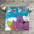 thumbnail image 3 of Ambesonne Ride the Wave Quilted Bedspread Set 3 Pcs, Cartoon Bulldog, King Size, Multicolor, 3 of 3