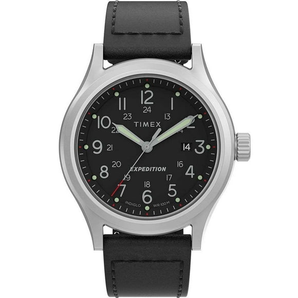 Timex 41 mm Expedition Leather Strap Watch Silver/Black/Black One Size