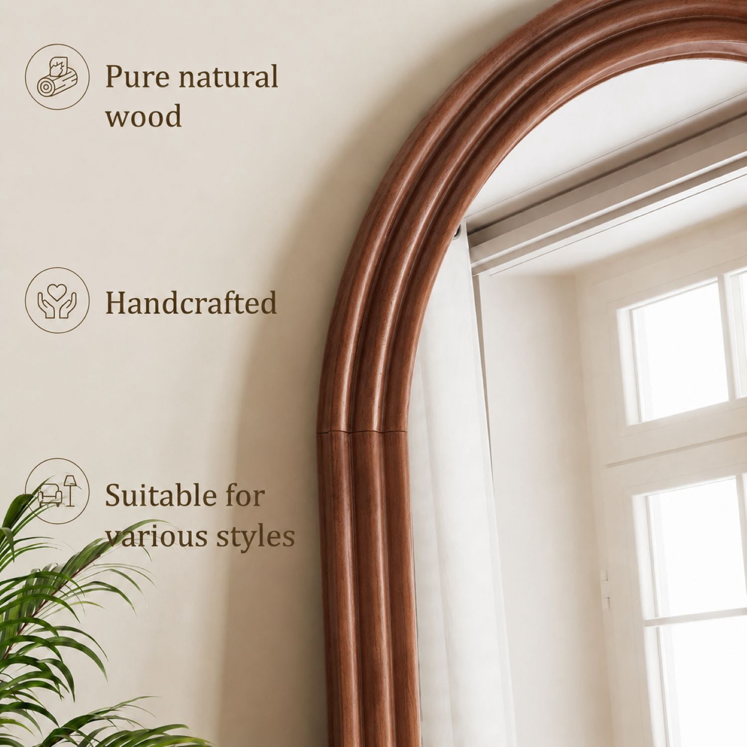 Easy4Home 65" x 24" Wooden Arched Full Length Mirror Vintage Floor Mirror, Walnut