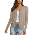 thumbnail image 3 of idosla Women's Long Sleeve V-Neck Button Down Cardigan Knit Shrugs Sweater (Khaki, XL), 3 of 9