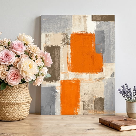 Orange Paint Canvas Wall Art, Abstract Mottled Framed Canvas Wall Decor Picture Print Artwork Decorations for Living Room Office Ready to Hang 16" x 12"
