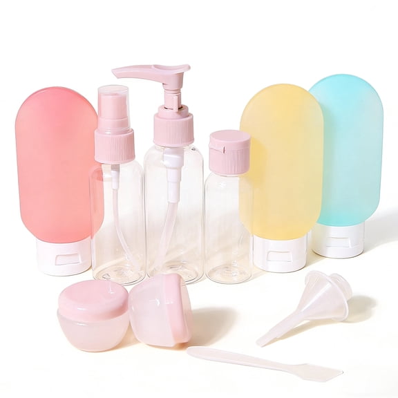 11-Piece Travel Bottles Set, Refillable PET Toiletry Containers with Pump, Spray and Cream Jars, Portable Leak-Resistant Travel Accessories Kit