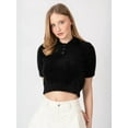thumbnail image 3 of Shirt Collar Buttoned Short Sleeve Fluffy Sweater, 3 of 6