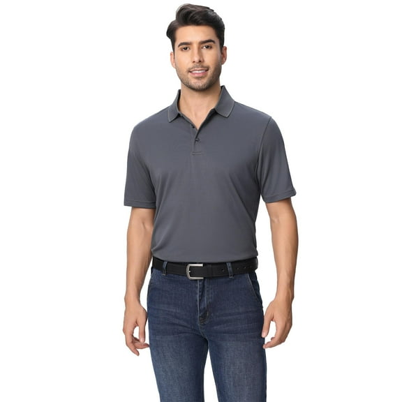 Zfeel Men’s Dry Fit Performance Polo Shirt, Pure Polyester Moisture Wicking Casual Polo Shirt, Iron Grey, XS