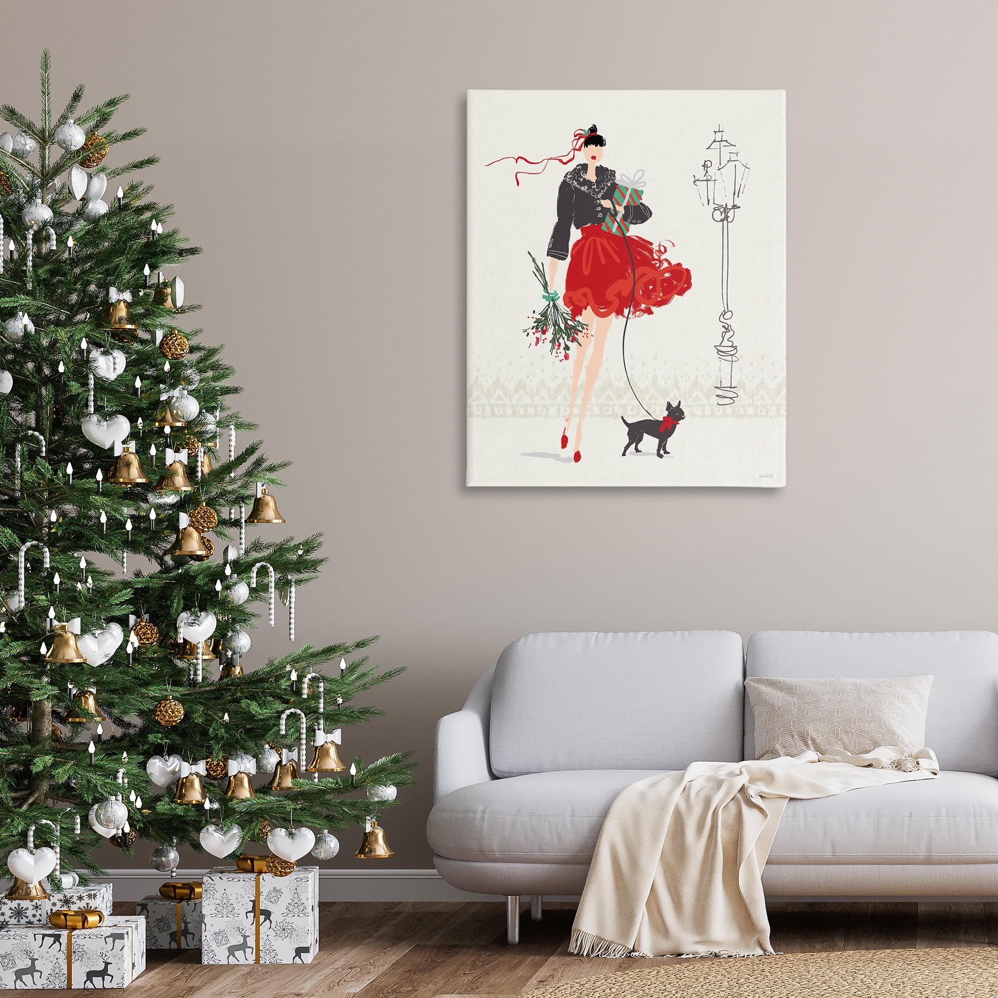 Stupell Industries Holiday Fashionista Girl Holiday Painting Gallery Wrapped Canvas Art Prints Wall Art, 36 x 48