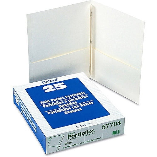 25 per Box 1 Letter Size 57704 Oxford Two-Pocket Folders w/Fasteners White 