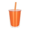 thumbnail image 1 of Vaso de plástico doble pared con popote y tapa push-elissa naranja 11.5 x 15, 1 of 2