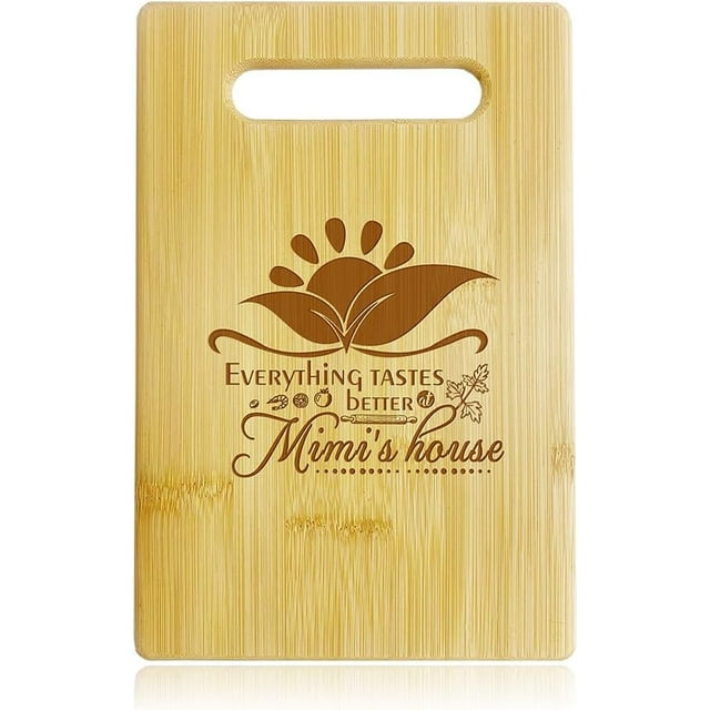 WEIMEILD Everything Tastes Better at Mimi's House Cutting Board Sunflower Pattern Wooden Chopping Board for Kitchen Gift Cooking Kitchen Decor 10.6 X 7 Inches