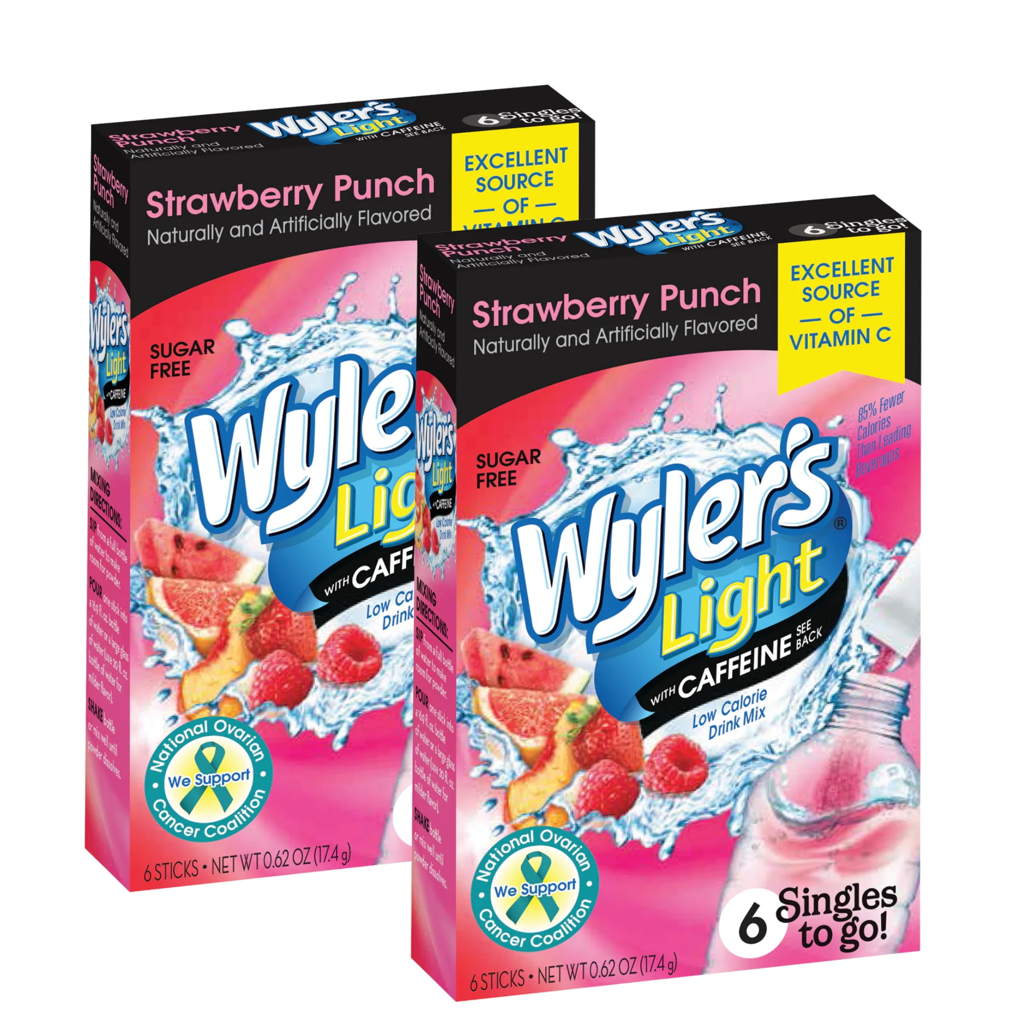 Wyler's Light Singles To Go Caffeinated Drink Mix No Sugar Low Calorie Strawberry Punch Fruity