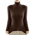 thumbnail image 2 of Olyvenn Stylish Womens Ribbed Turtleneck Long Sleeve Pullover Sweaters, Soft Stretch Thermal Lightweight Blouse, Basic Ribbed Tees Coffee 8-10, 2 of 4