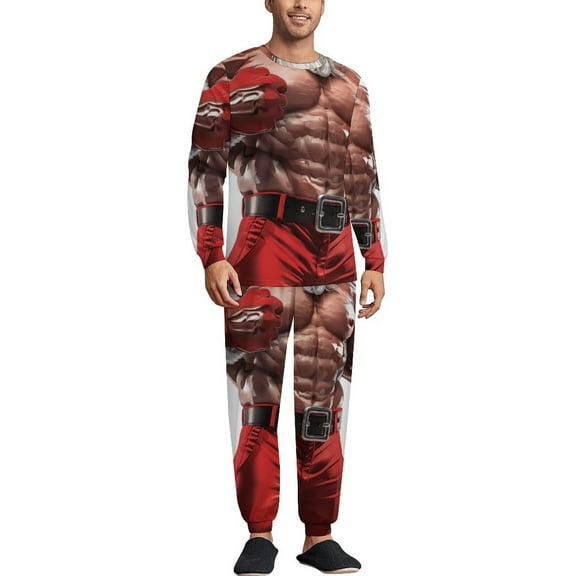 Strong Muscler Santa Men's Pajama Set Sleepwear Pjs Lightweight Long Sleeve Crewneck Shirts and Bottoms Soft Comfy Sleep Sets XS