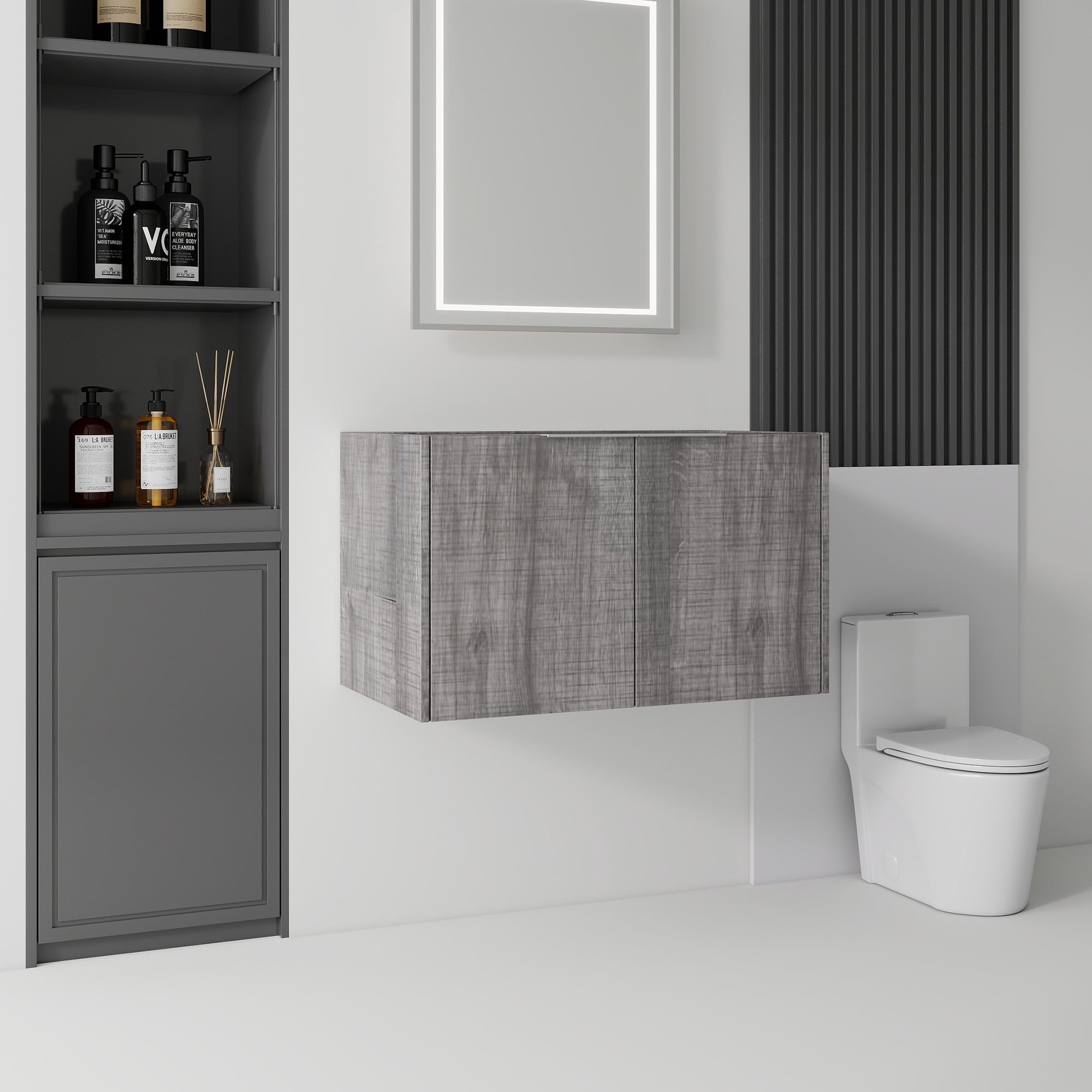 Leumius 30" Floating Bathroom Vanity Cabinet,Soft-Close Double Doors,Wall Mounted Cabinet Set Design Bathroom Vanity for Small Space,Cabinet Only,Grey