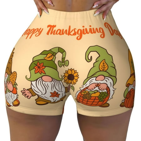 Workout Shorts Women  Gnomes Happy Thanksgiving Biker Shorts for Women Running Gym Spandex Shorts Tummy Control