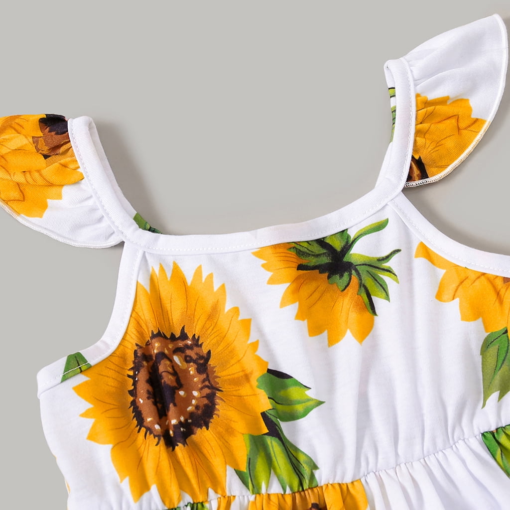Family Matching Sunflowers Floral Print Black Splicing Long-sleeve Sets