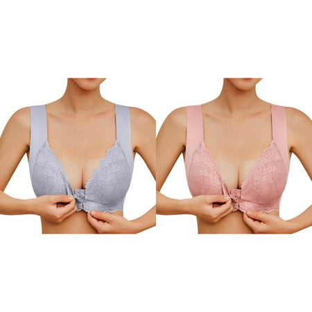 Kcodviy 2 Pcs Womens No Steel Ring Woman Bras French Womens Front Close Medium Sports Bra for Women Bra T Back Plus Pack of Sports Bras for Women Size Seamless Unlined Bra Small Bras for Large Bus