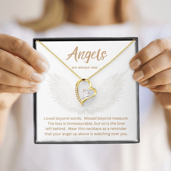 Sympathy Heart Necklace Loss of Loved One Angel Memorial Jewelry for Her, White Forever Love Necklace