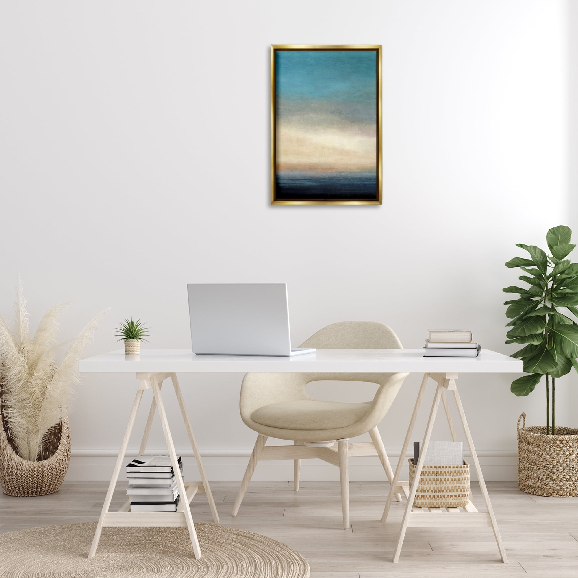 Stupell Industries Deep Blue Ocean Abstract Coastal Painting Gold Floater Framed Canvas Art Print Wall Art, 17 x 25
