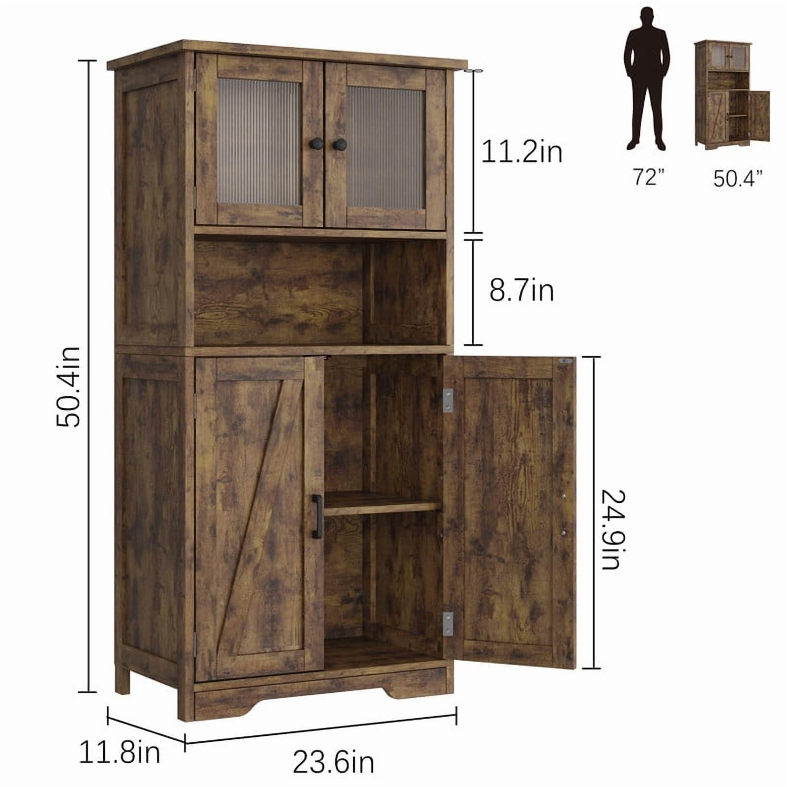 TROPOW Kitchen Pantry Cabinet, 50.4" Freestanding Storage Cabinet with Glass Doors and Adjustable Shelves, Wooden Cupboard, Large Floor Linen Cabinet for Bathroom, Living Room