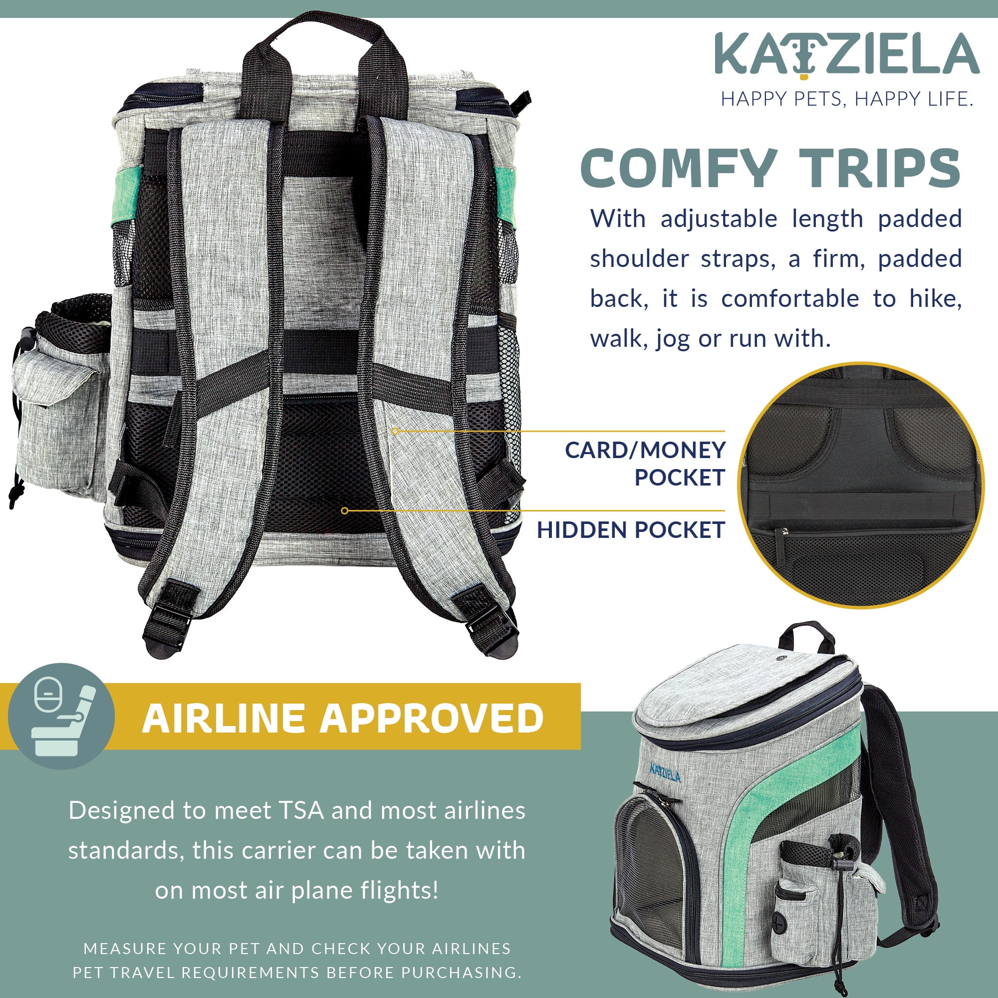 Katziela Pet Carrier Backpack, Green 