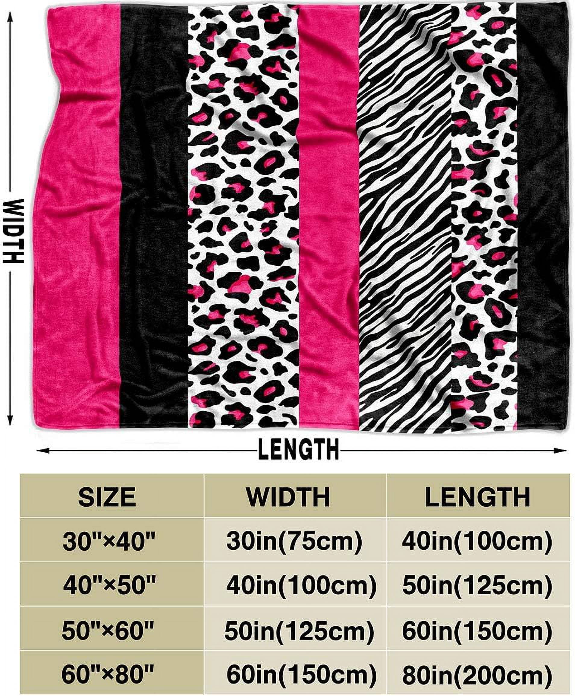 Hot Pink Leopard Throw Blanket, Cheetah Print Blanket, Black and White Zebra Print Blanket, Cozy Warm Lightweight Soft Fluffy Fuzzy Plush Flannel Fleece Blanket for Couch, Sofa, 50"x60"