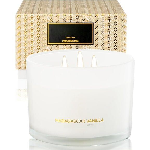 Luxury Vanilla Soy Candles | Large 3 Wick Jar Candle | Up to 50 Hours Burning Time | 100% Natural Soy Wax | Relaxing Aromatherapy Aesthetic Candle | Housewarming Gift for Men and Women